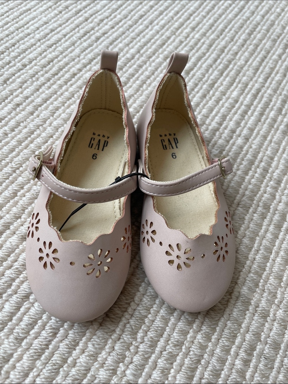 GAP Baby Pink Mary Jane Flats with Floral Cutouts